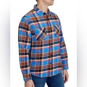 Lands’ End Men's Blue‎ and Brown Plaid Shirt Button Up